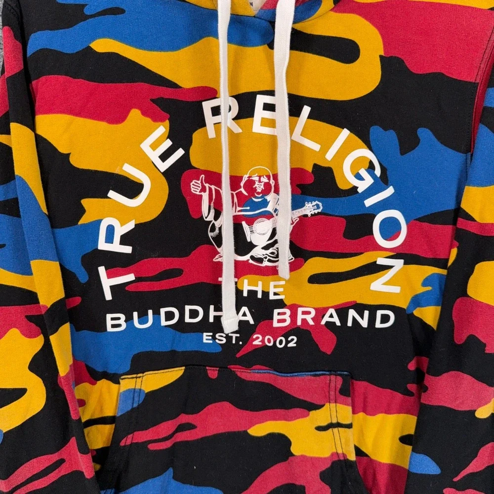 True Religion Hoodie Mens Medium Multi Camo Buddha Logo Pullover Streetwear